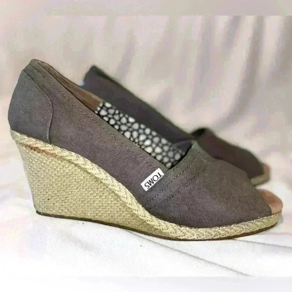 TOMS | Calypso Grey Peep Toe Espadrille Wedge | Size 10 - Picture 1 of 4